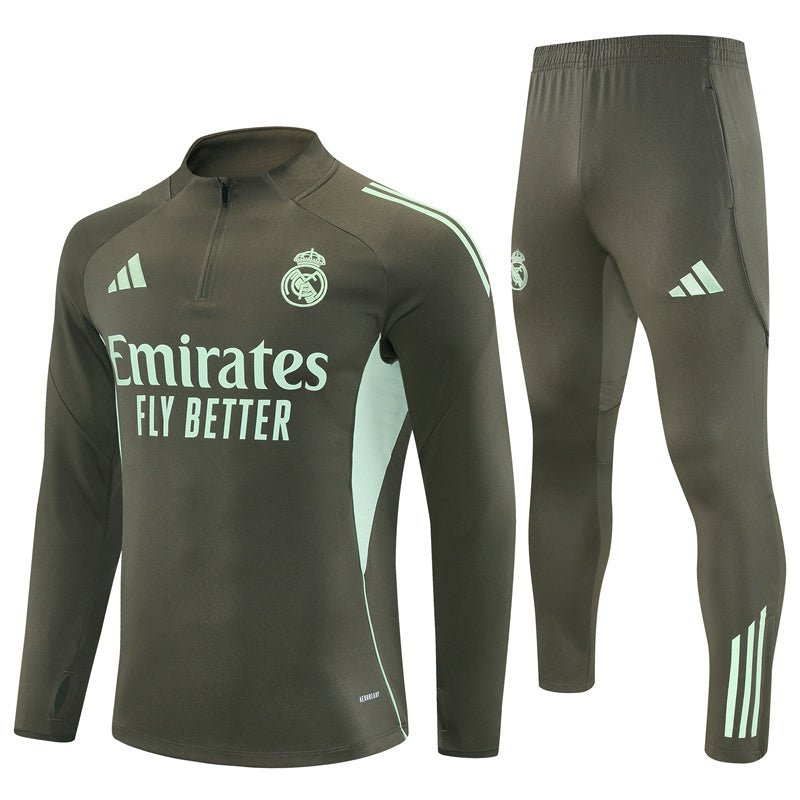 25/26 Real Madrid Training Dark Olive Kids Size Tracksuit from FootballPrestige.shop - Premium Concept kits
