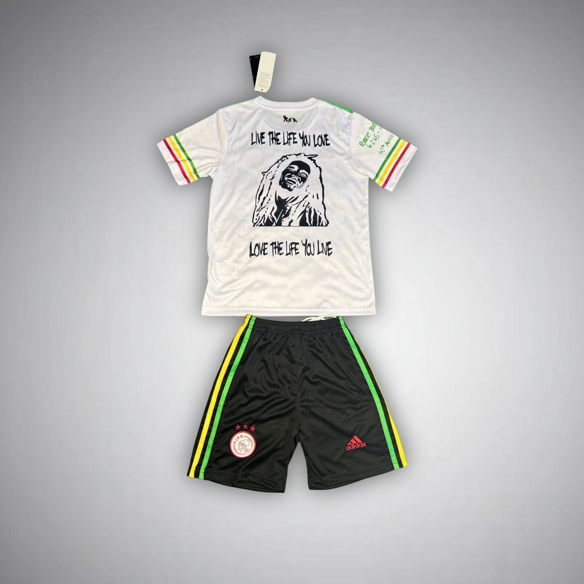 Ajax "Bob Marley" White Premium Kids Size Kit from FootballPrestige.shop - Premium Concept kits