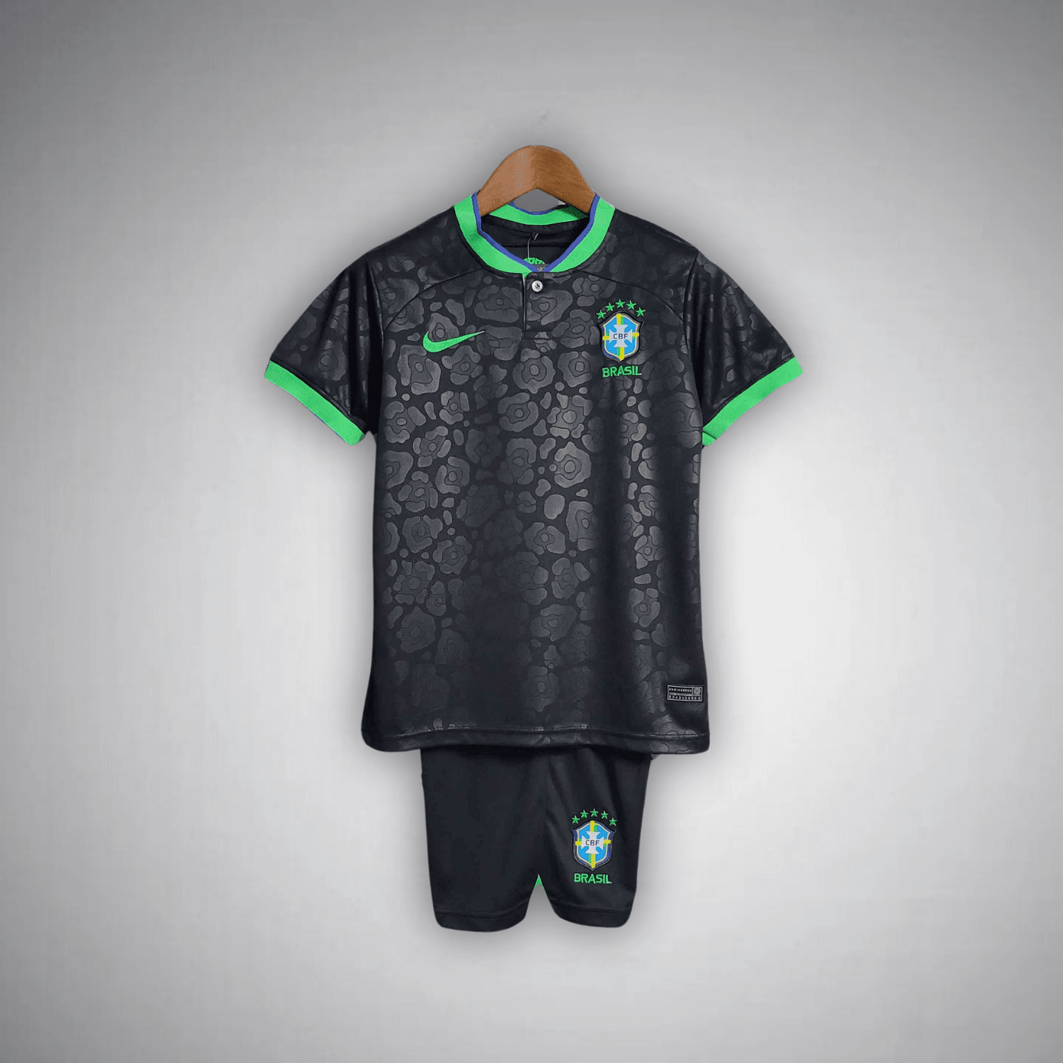 Brazil "Black Leopard" Premium Kids Size Kit from FootballPrestige.shop - Premium Concept kits