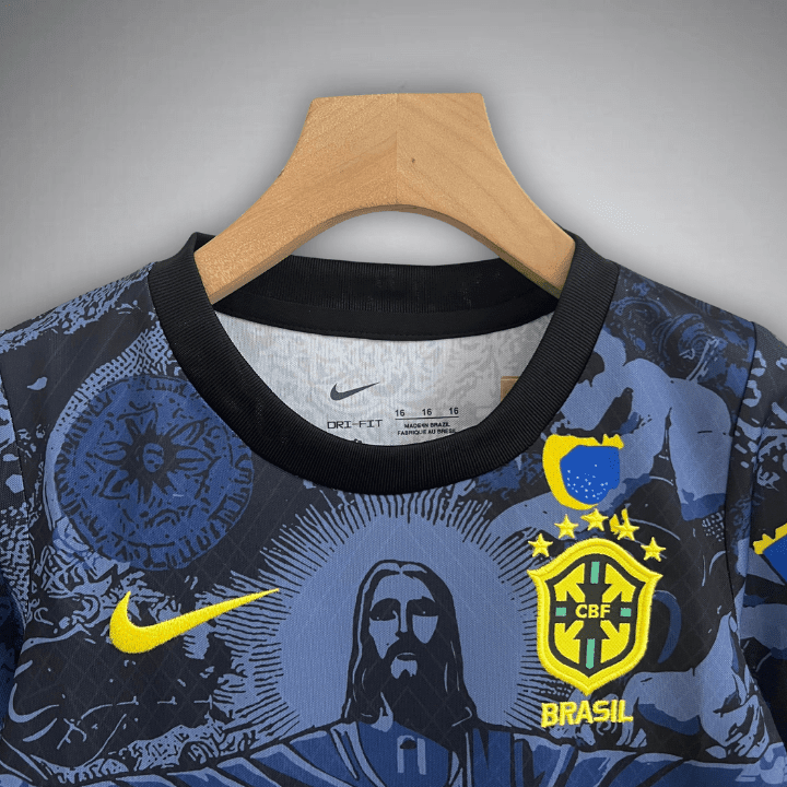 Brazil "Jesus" Premium Blue Kids Size Kit from FootballPrestige.shop - Premium Concept kits