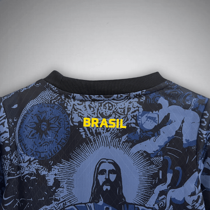 Brazil "Jesus" Premium Blue Kids Size Kit from FootballPrestige.shop - Premium Concept kits