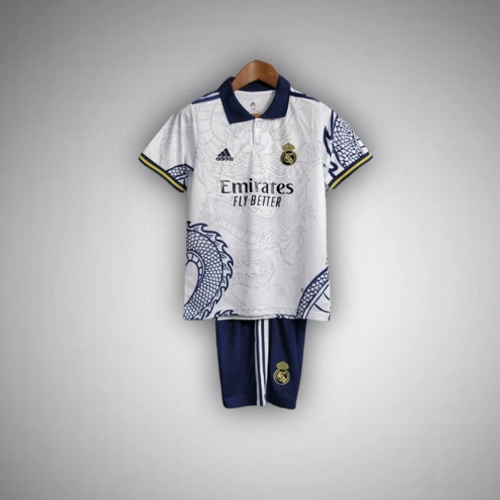 Real Madrid Dragon Blanco Premium Kids Size Kit from FootballPrestige.shop - Premium Concept kits