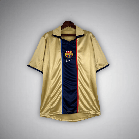 02/03 FC Barcelona Gold Away Retro Kit - Premium Quality Jersey at FootballPrestige.com