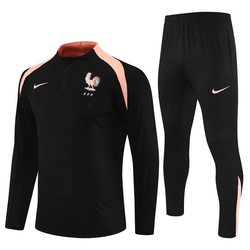 25/26 France Training Black/Light Pink Kids Size Tracksuit from FootballPrestige.shop - Premium Concept kits