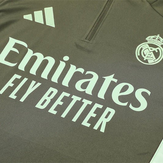 25/26 Real Madrid Training Dark Olive Kids Size Tracksuit from FootballPrestige.shop - Premium Concept kits