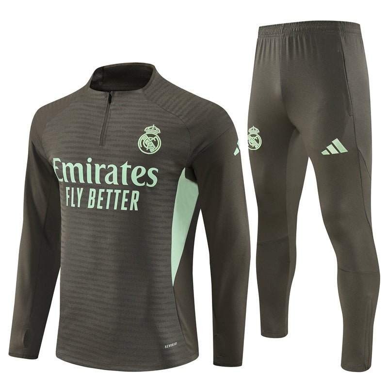 25/26 Real Madrid Training Dark Olive Tracksuit - Premium Quality Jersey at FootballPrestige.com