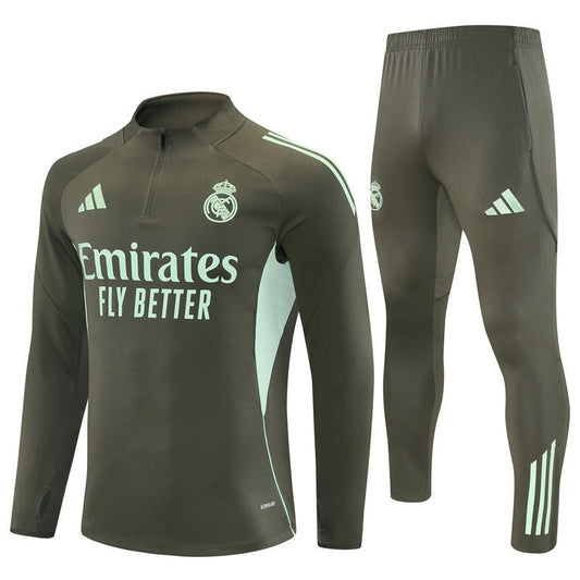 25/26 Real Madrid Training Dark Olive Tracksuit - Premium Quality Jersey at FootballPrestige.com