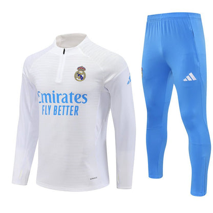 25/26 Real Madrid Training White/Light Blue Kids Size Tracksuit - Premium Quality Jersey at FootballPrestige.com