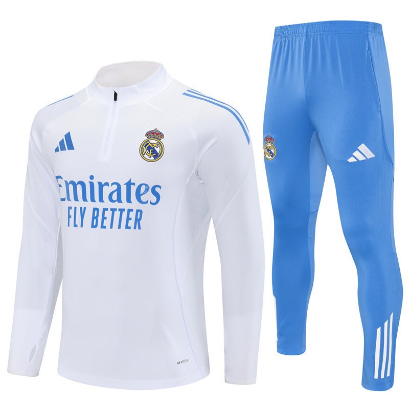 25/26 Real Madrid Training White/Light Blue Kids Size Tracksuit - Premium Quality Jersey at FootballPrestige.com
