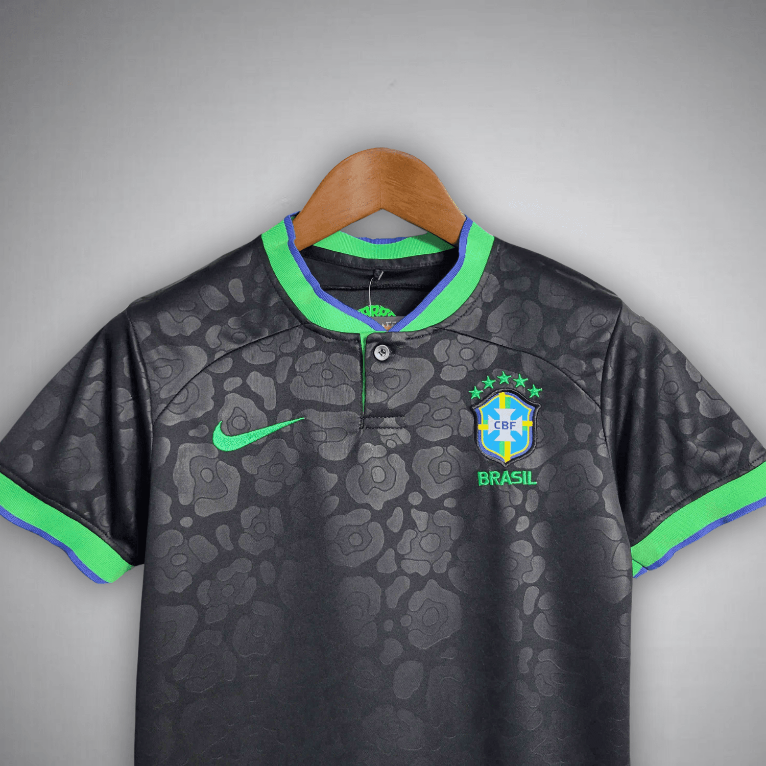 Brazil "Black Leopard" Premium Kids Size Kit from FootballPrestige.shop - Premium Concept kits