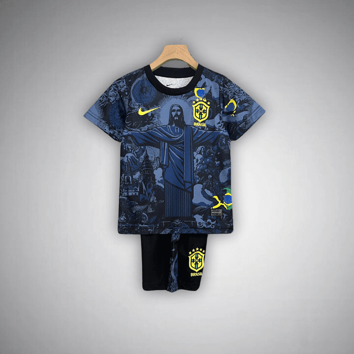 Brazil "Jesus" Premium Blue Kids Size Kit from FootballPrestige.shop - Premium Concept kits