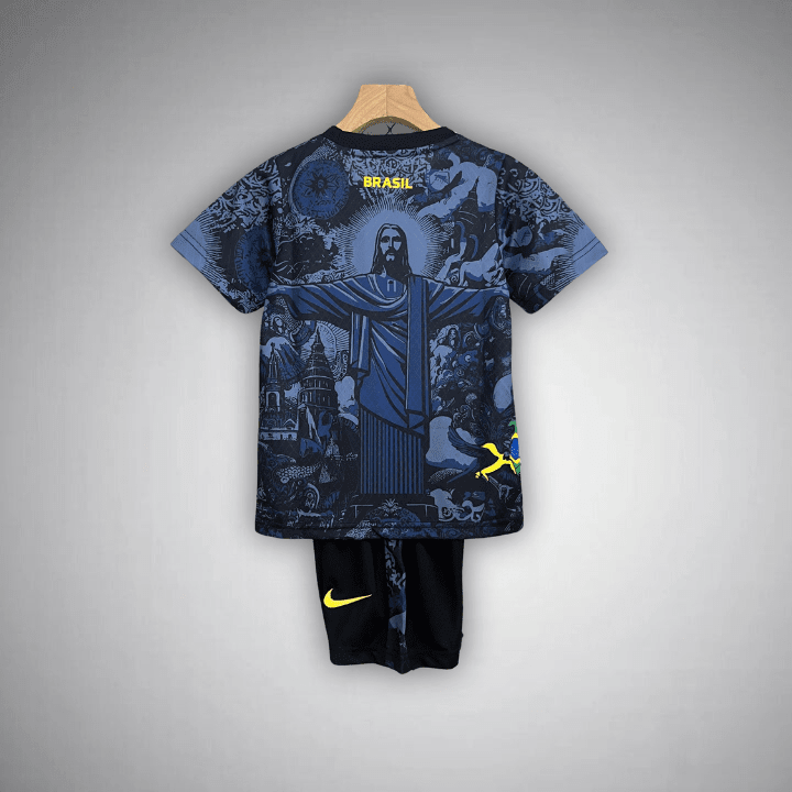 Brazil "Jesus" Premium Blue Kids Size Kit from FootballPrestige.shop - Premium Concept kits