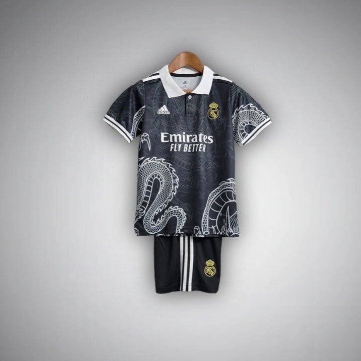 Real Madrid "Dragon Negro" Premium Kids Size Kit from FootballPrestige.shop - Premium Concept kits